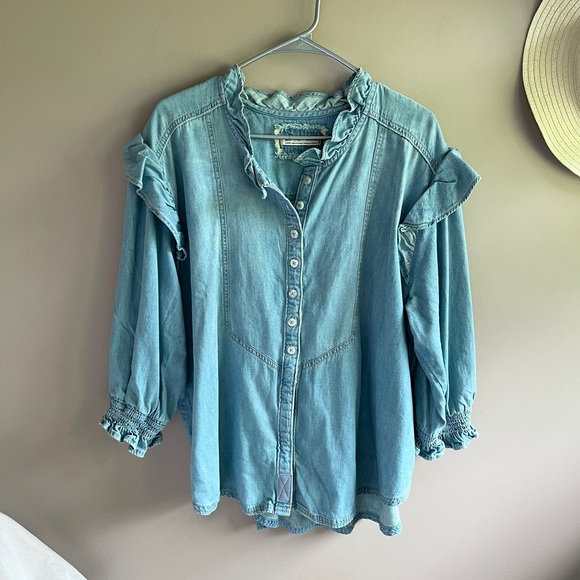 Free People, We The Free Denim Shirt, Louise Denim Top, Large - Picture 5 of 11